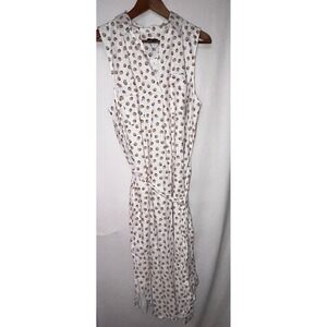 Ann Taylor Womens Dress White Gold Brown/Black Dot Sleeveless Collared Belted L‎